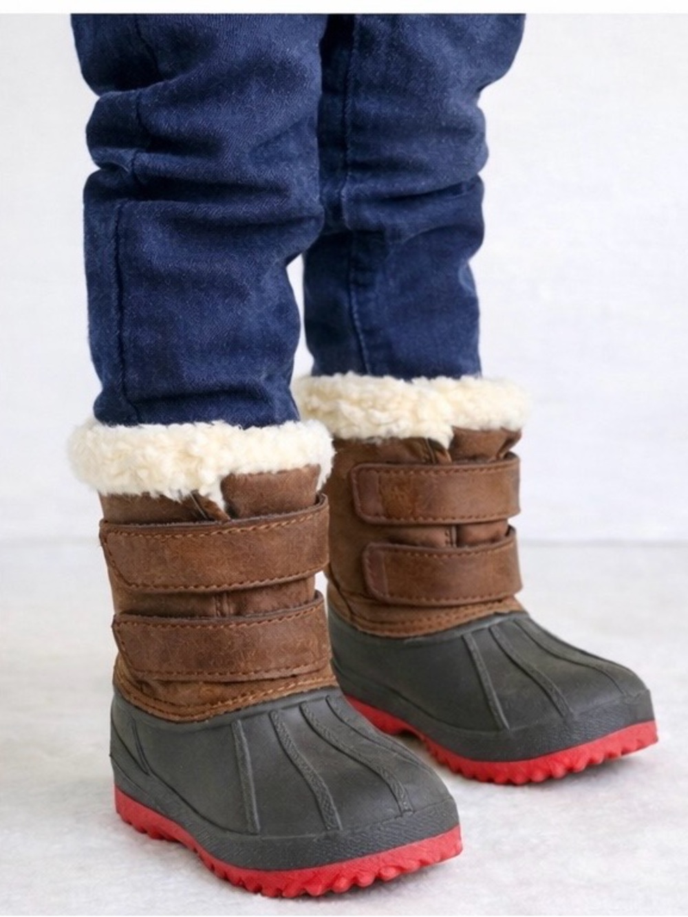 Cat & Jack Brown Faux-Shearling Duck Boots with Red Soles